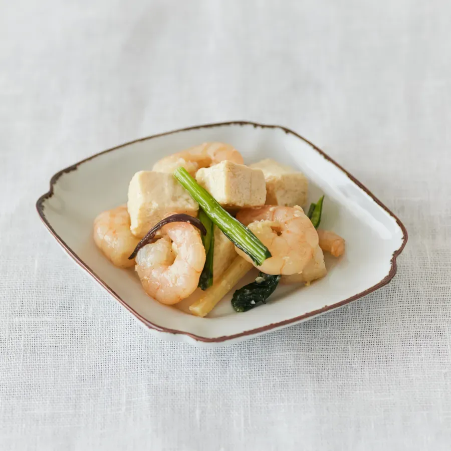 豆腐と海老の中華炒め