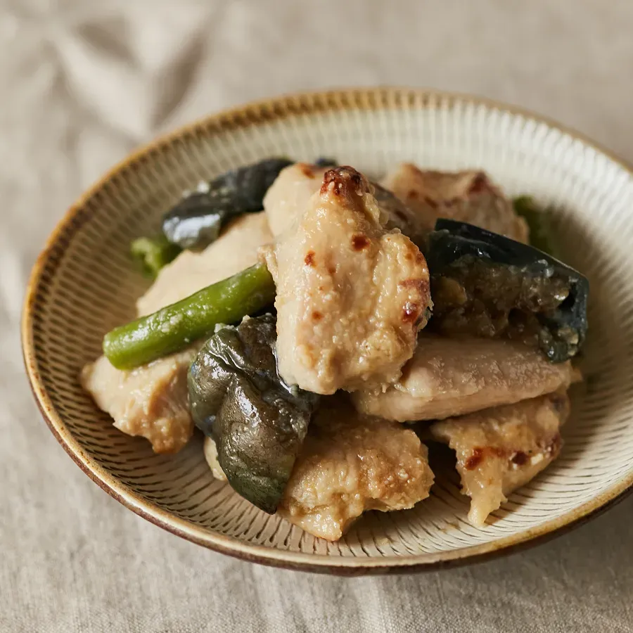 鶏となすの甘みそ炒め